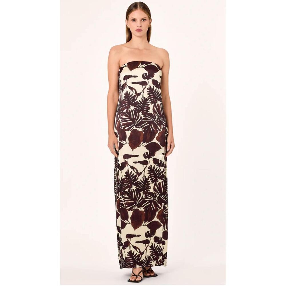 Nicholas The Label Axelie Strapless Tube Gown Dark Chocolate Segovia Print Sz 2